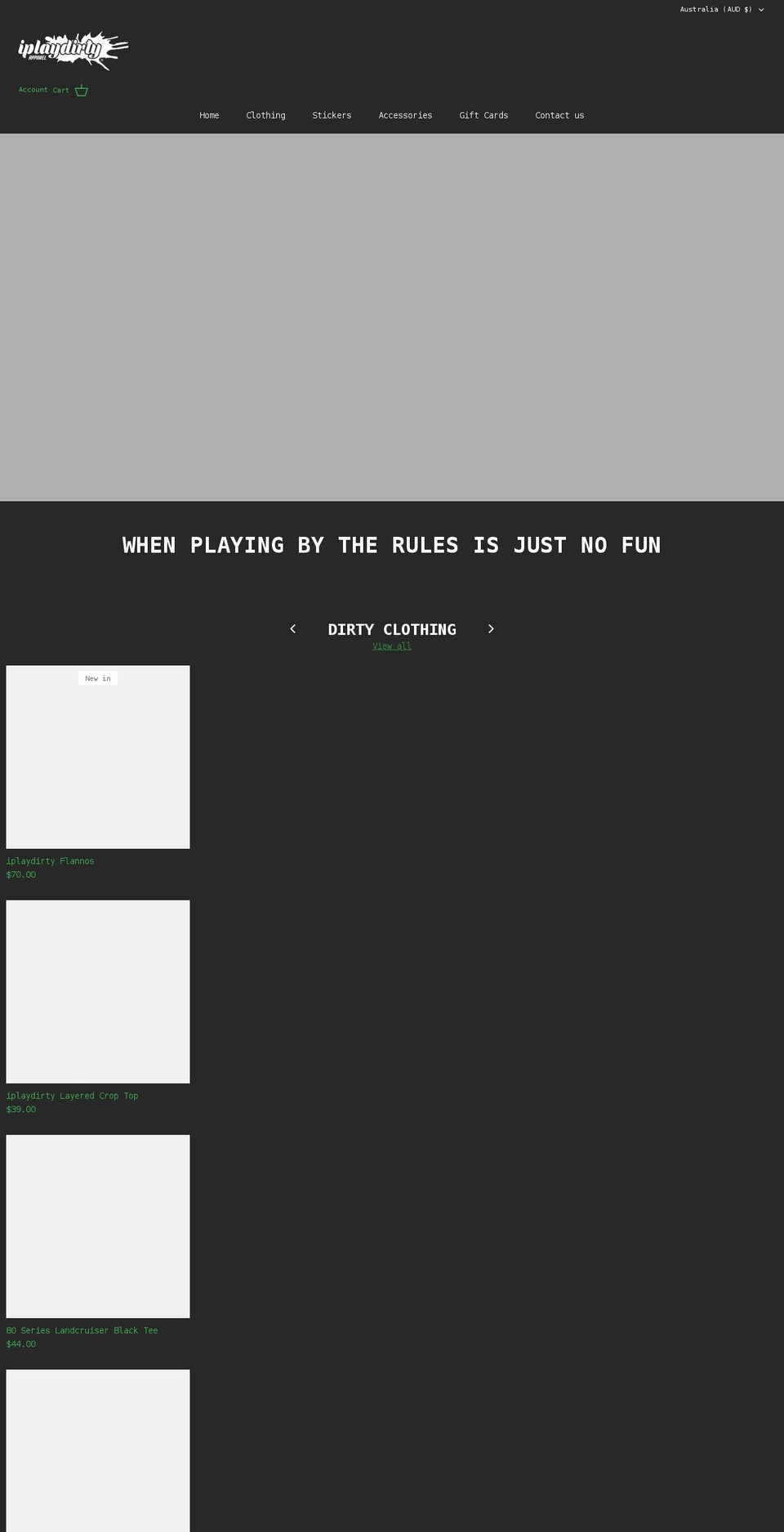 iplaydirty.com.au shopify website screenshot