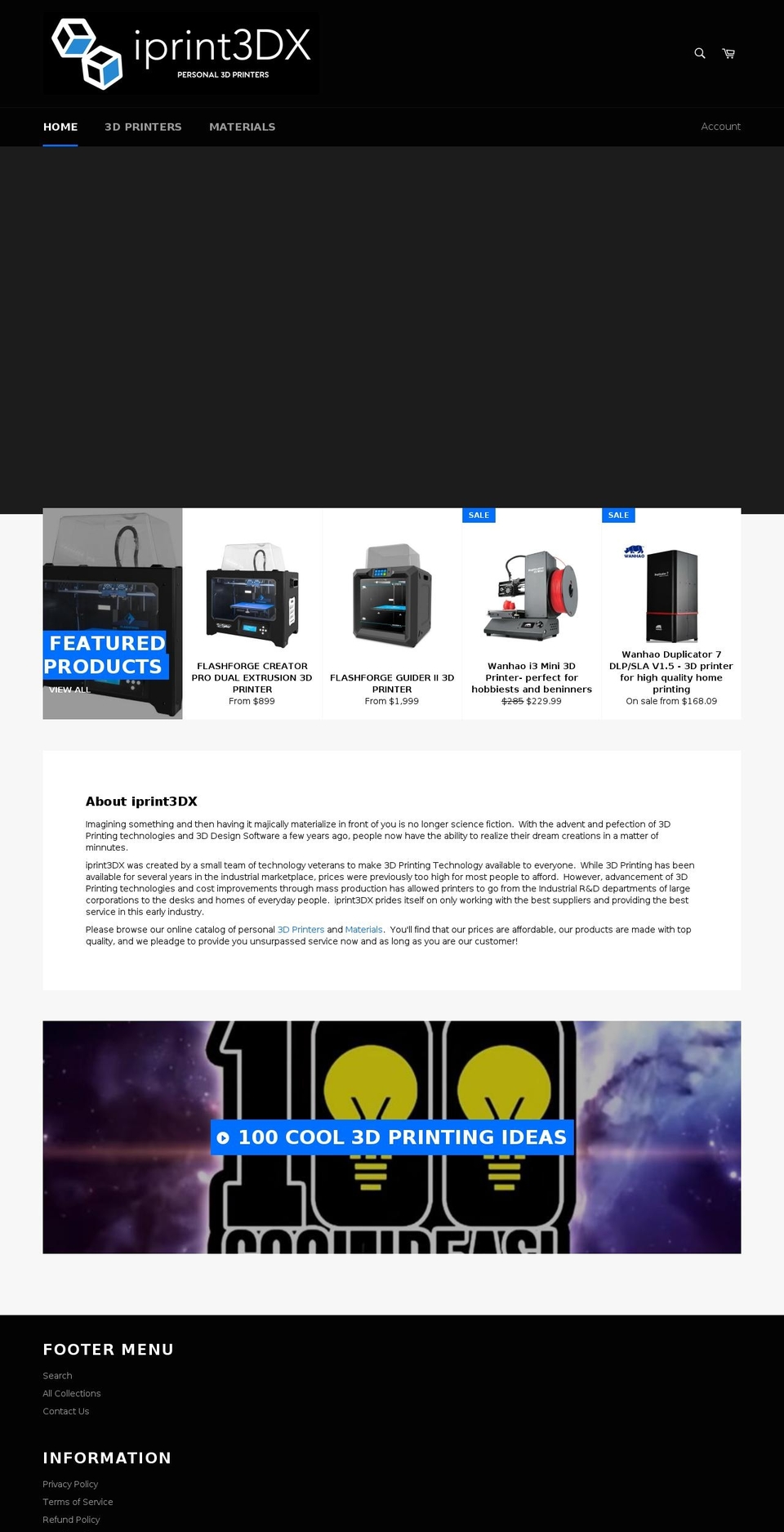 iprint3dx.com shopify website screenshot