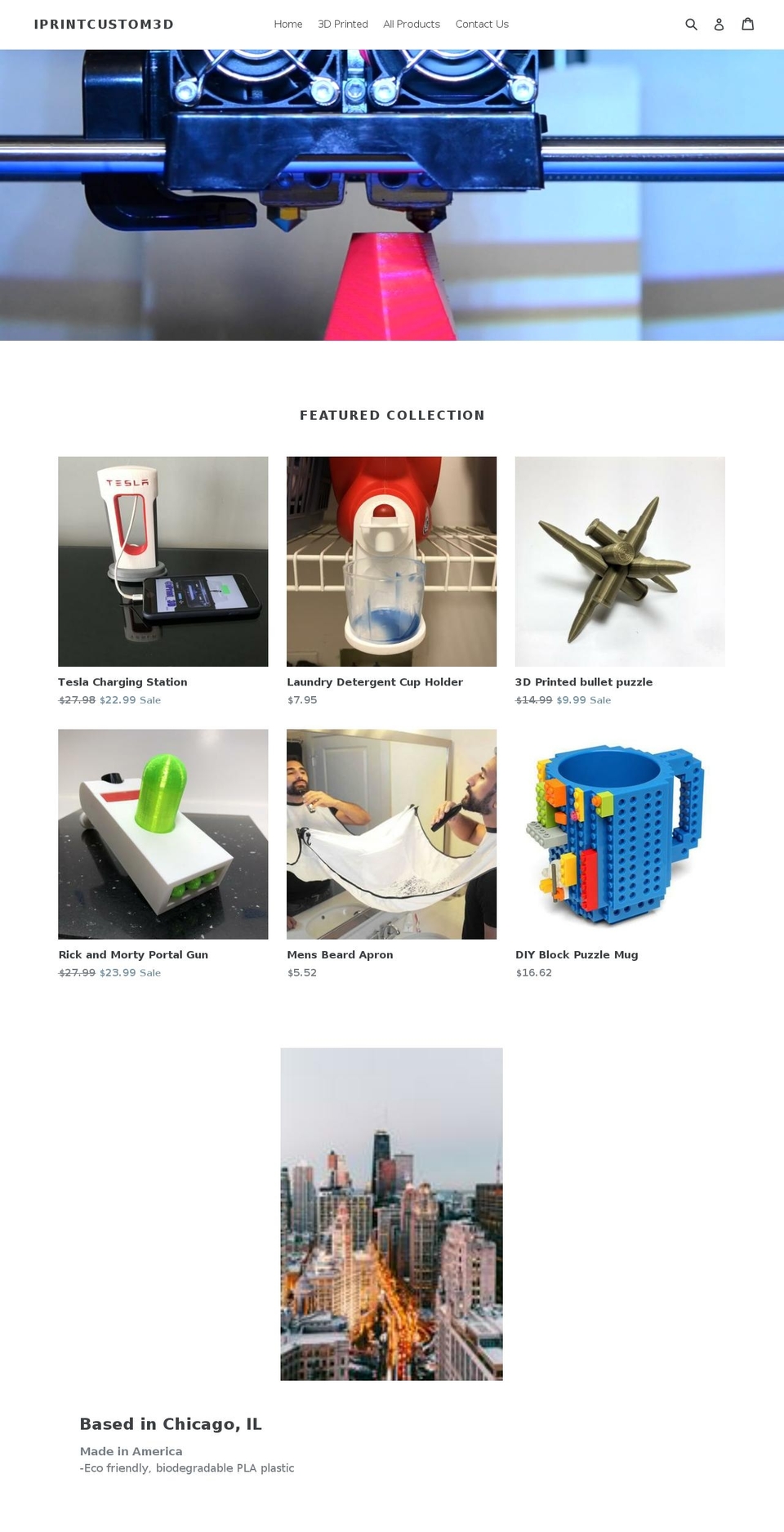 iprintcustom3d.com shopify website screenshot
