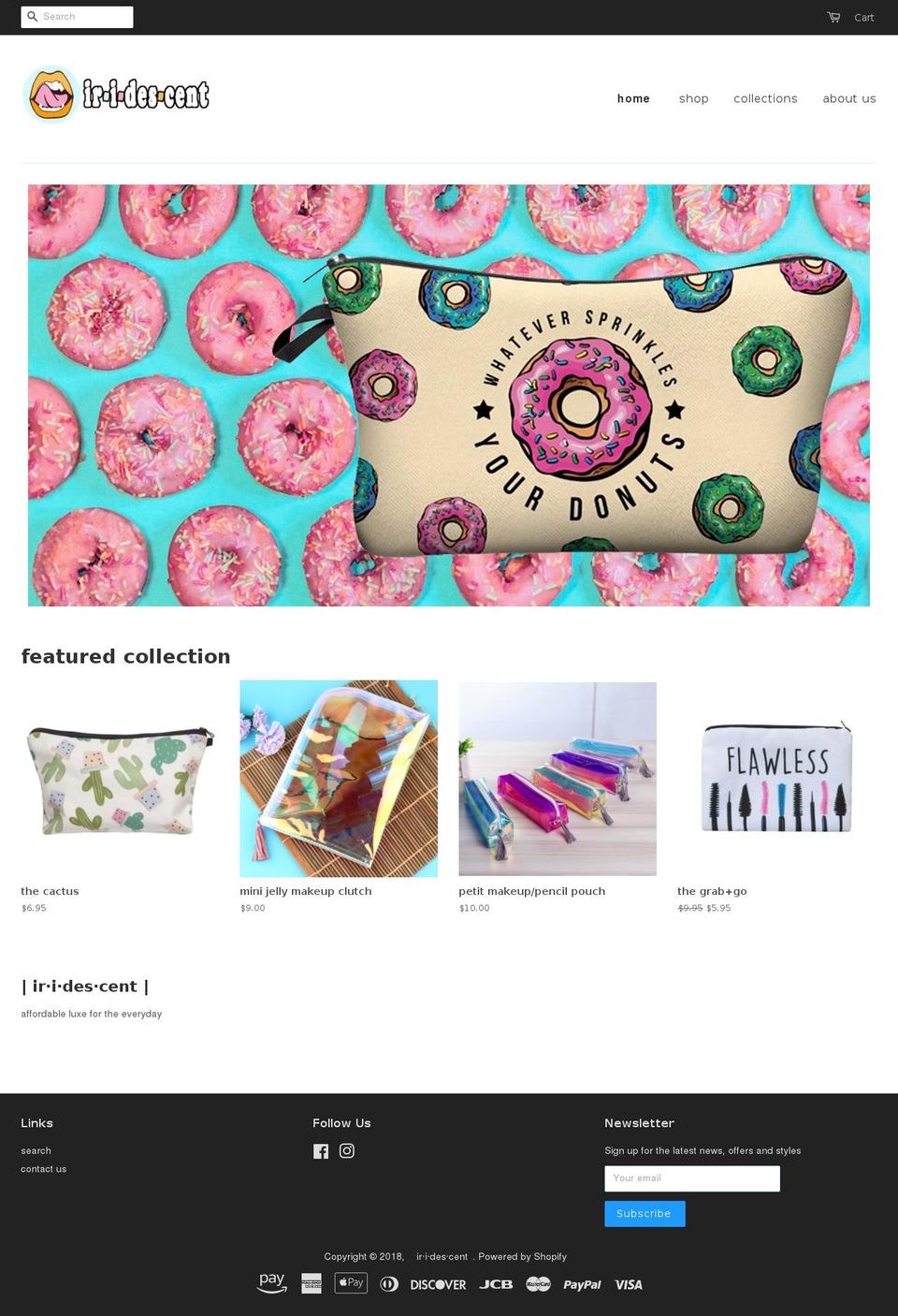 ir-i-des-cent.myshopify.com shopify website screenshot