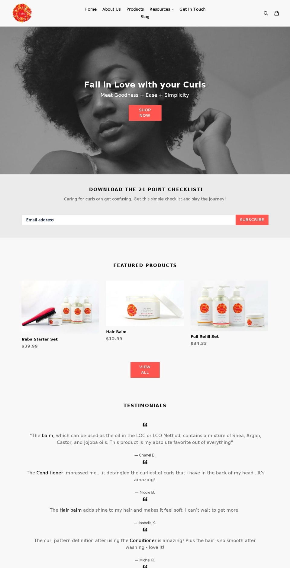 irabacosmetics.com shopify website screenshot
