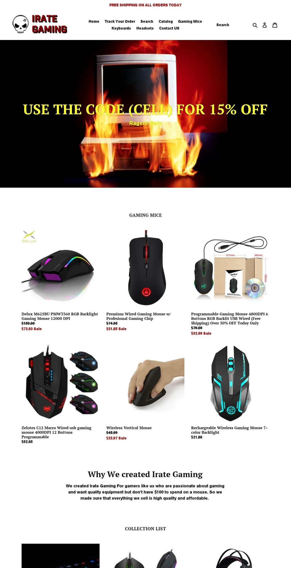 irategaming.com — Shopify storefront screenshot