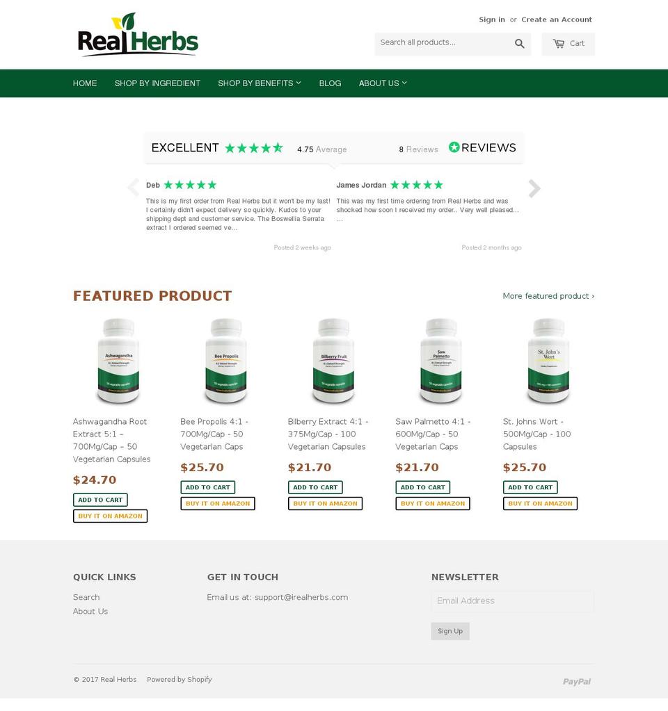 irealherbs.com shopify website screenshot