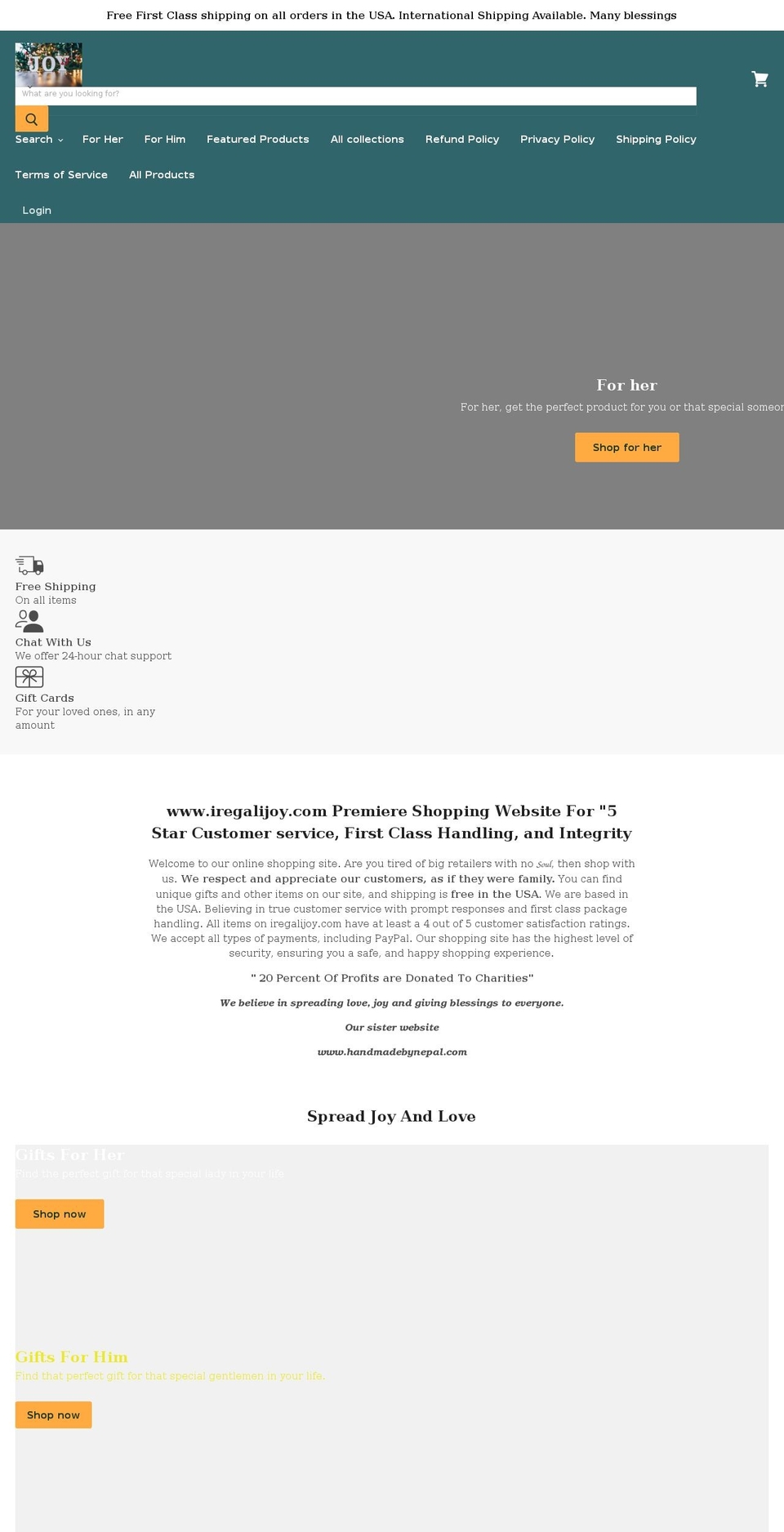 iregalijoy.com shopify website screenshot
