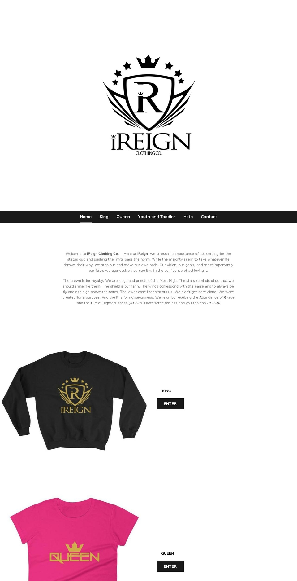 ireignclothingco.com — Shopify storefront screenshot