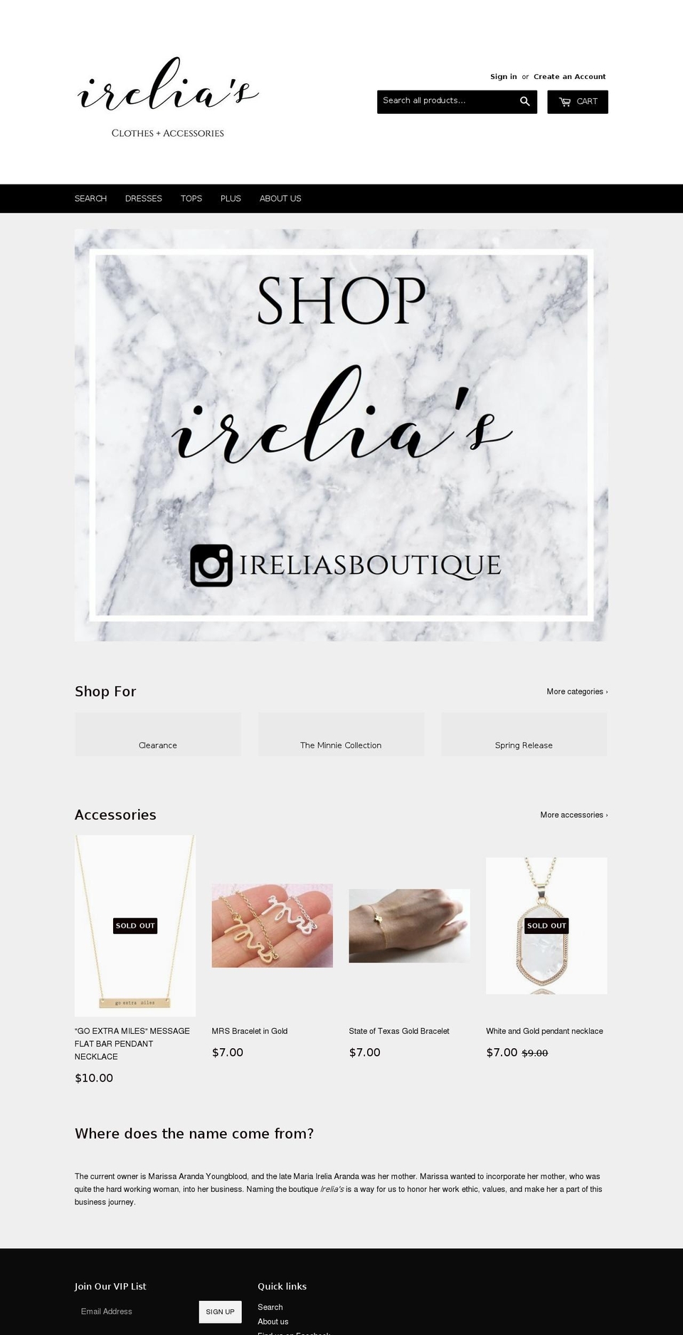 ireliasboutique.com shopify website screenshot