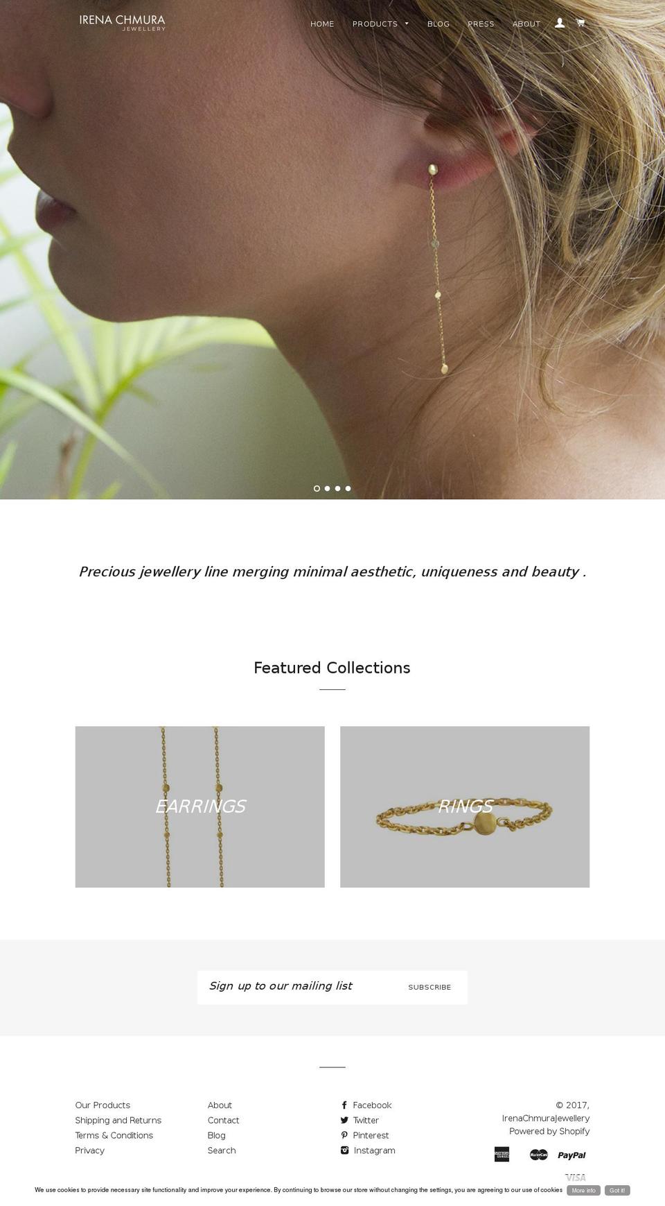 irenachmurajewellery.com shopify website screenshot