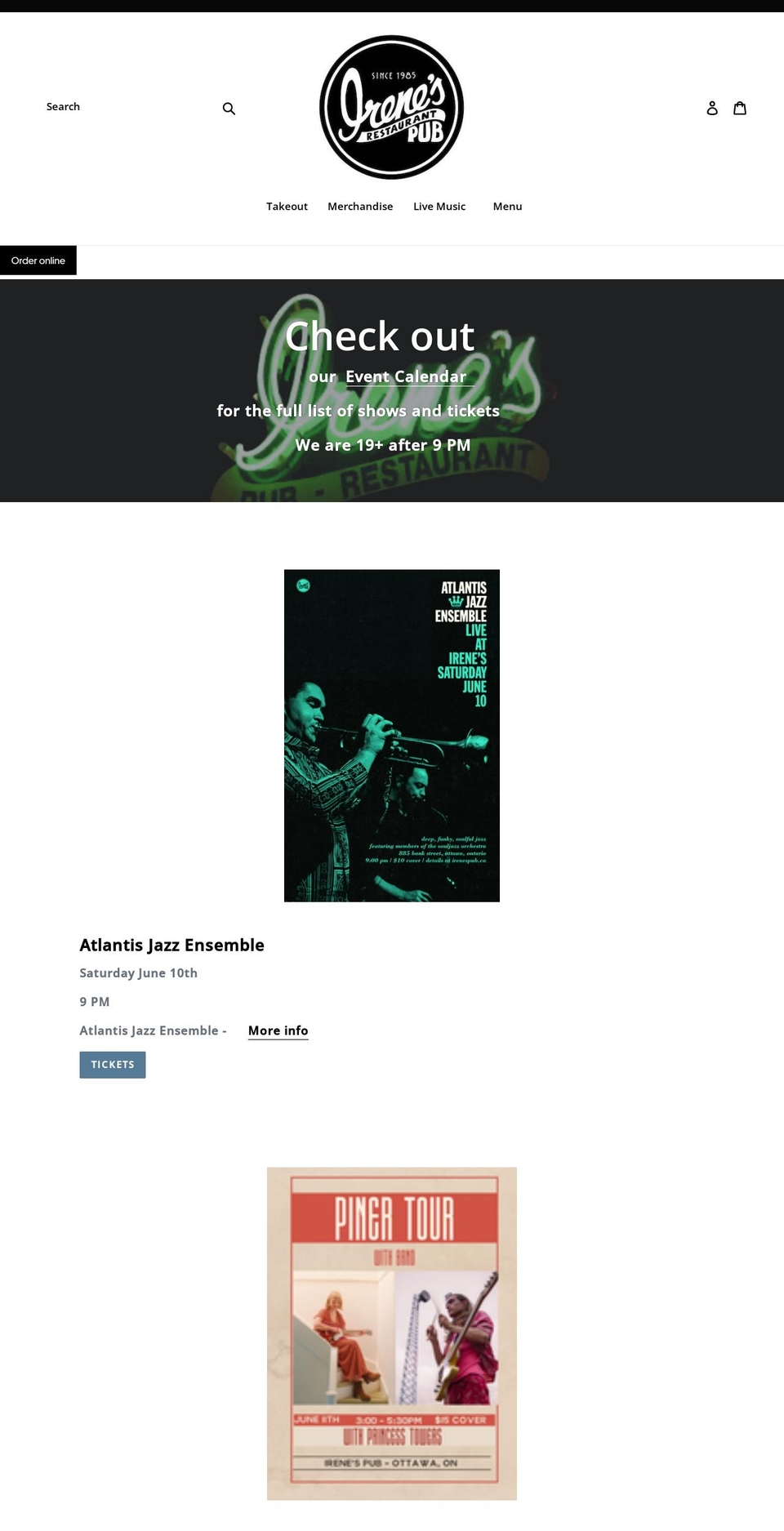 irenes-pub-restaurant.myshopify.com shopify website screenshot