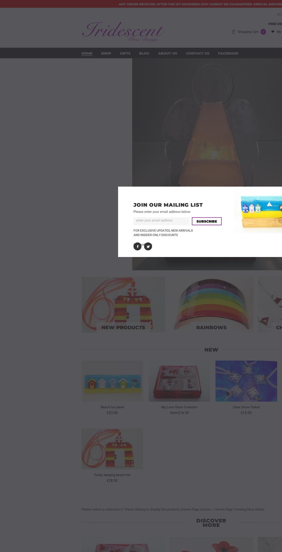 iridescentglassdesign.co.uk shopify website screenshot