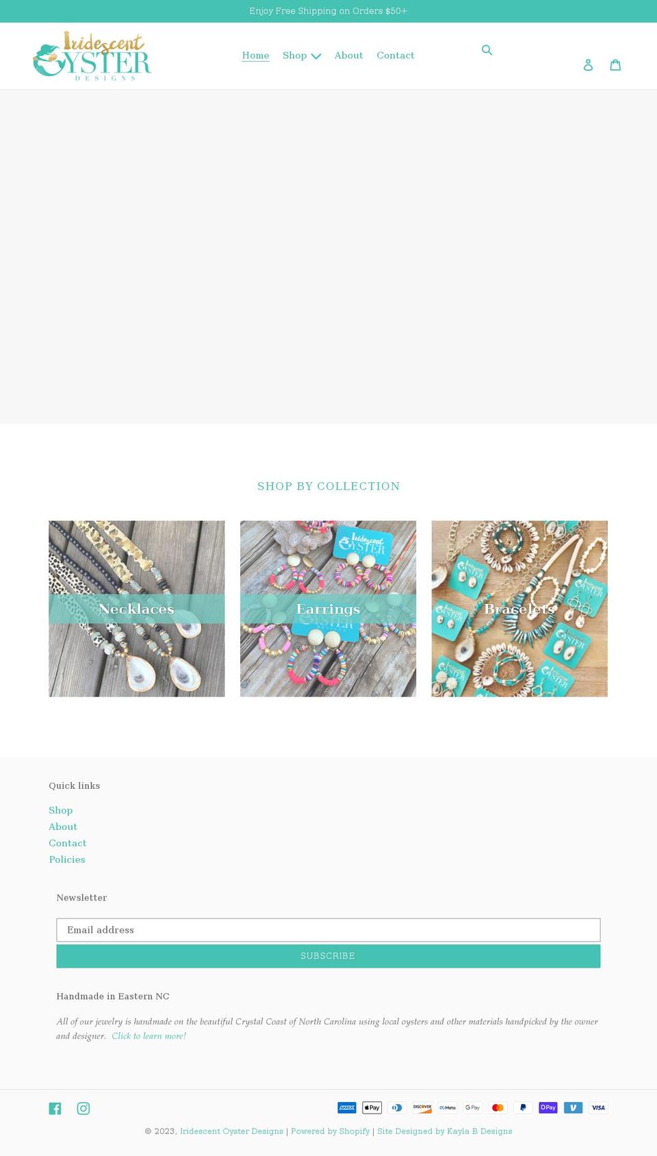iridescentoysterdesigns.com shopify website screenshot
