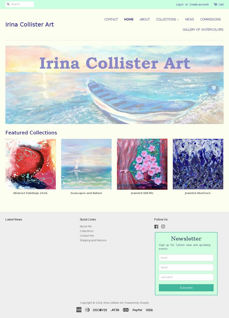 irinacollisterart.com — Shopify storefront screenshot