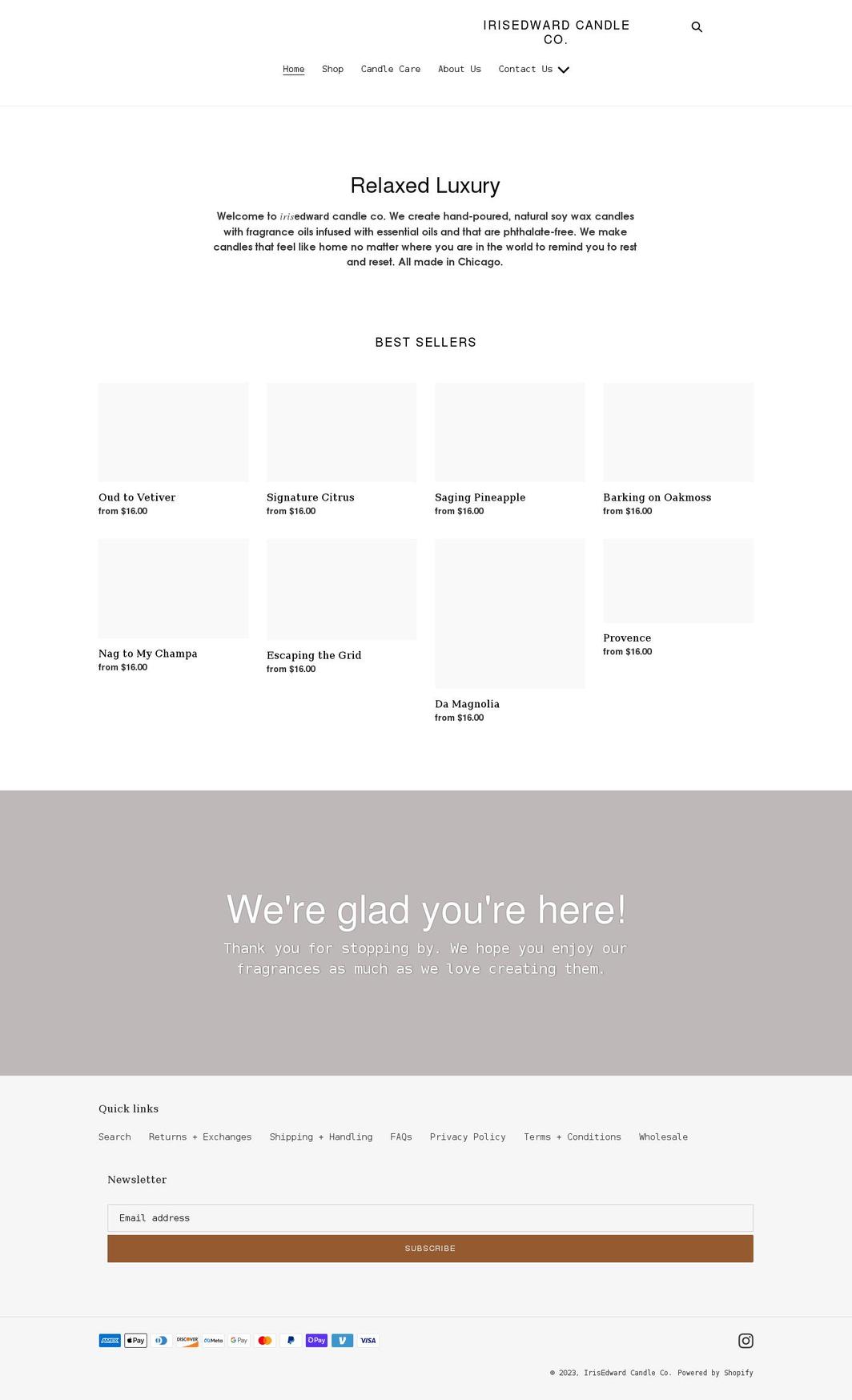 irisedwardcandleco.com shopify website screenshot