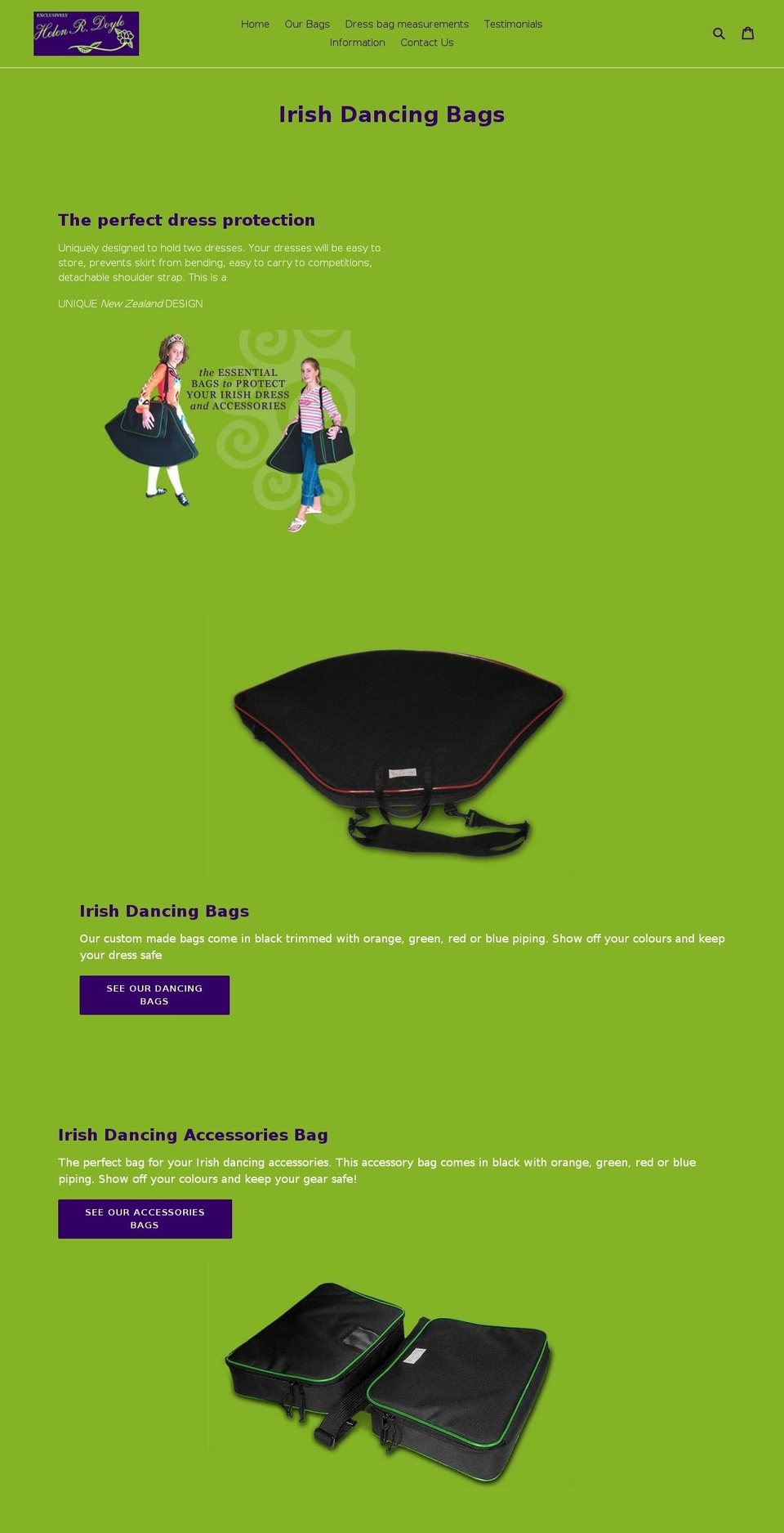 irishdancingbags.com — Shopify storefront screenshot