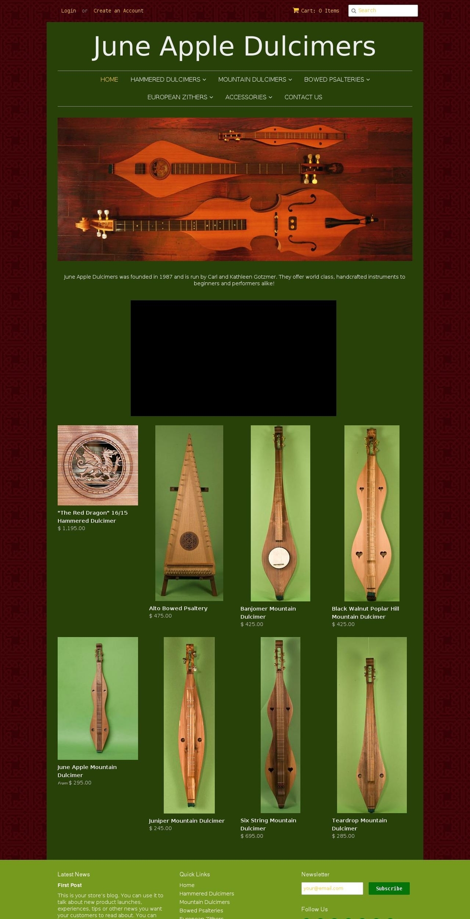 irishdulcimers.com — Shopify storefront screenshot
