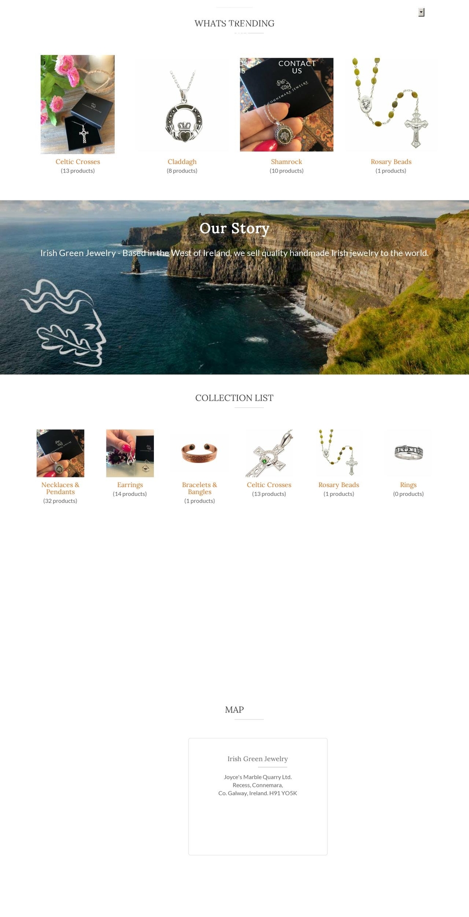 irishgreenjewelry.com — Shopify storefront screenshot
