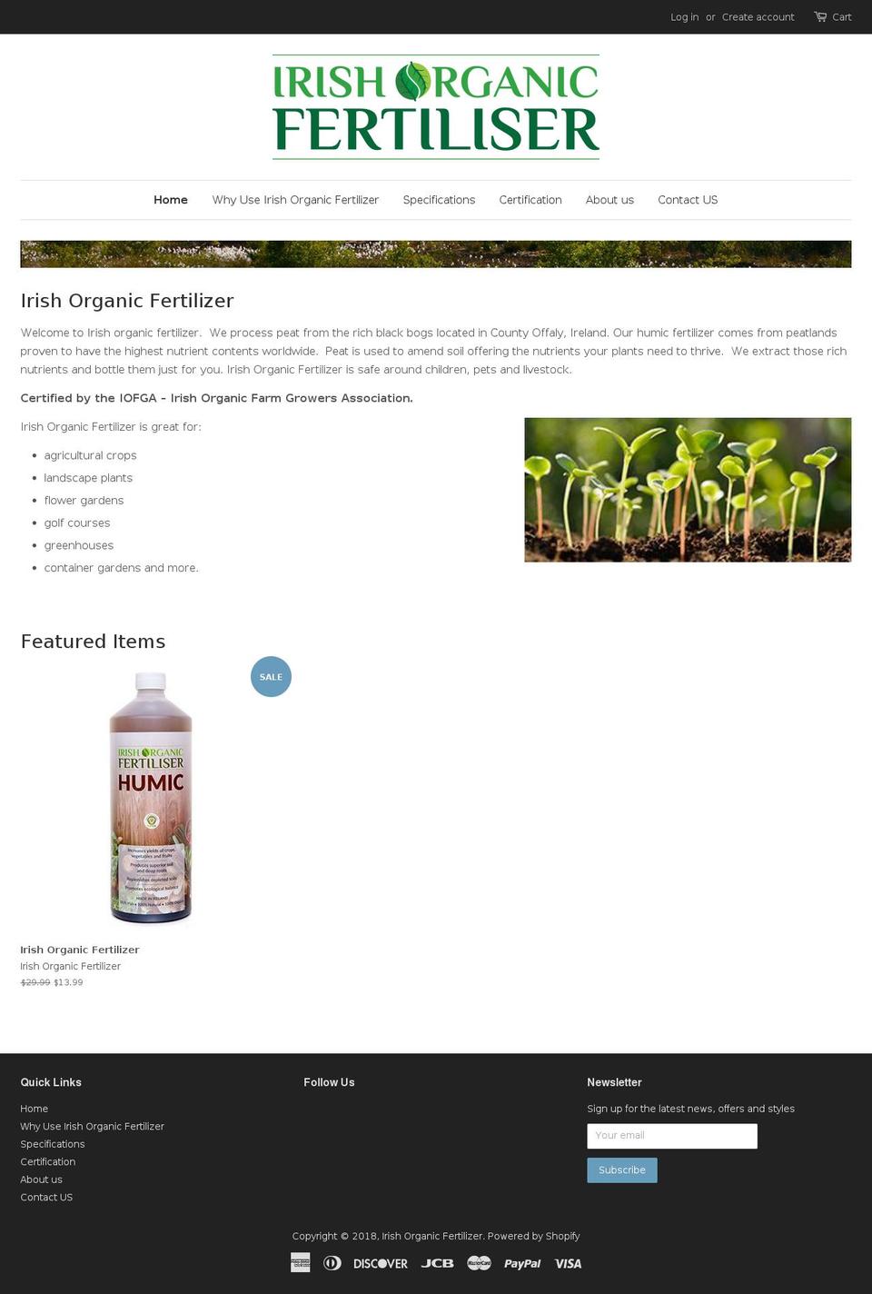 irishorganicfertilizer.us shopify website screenshot