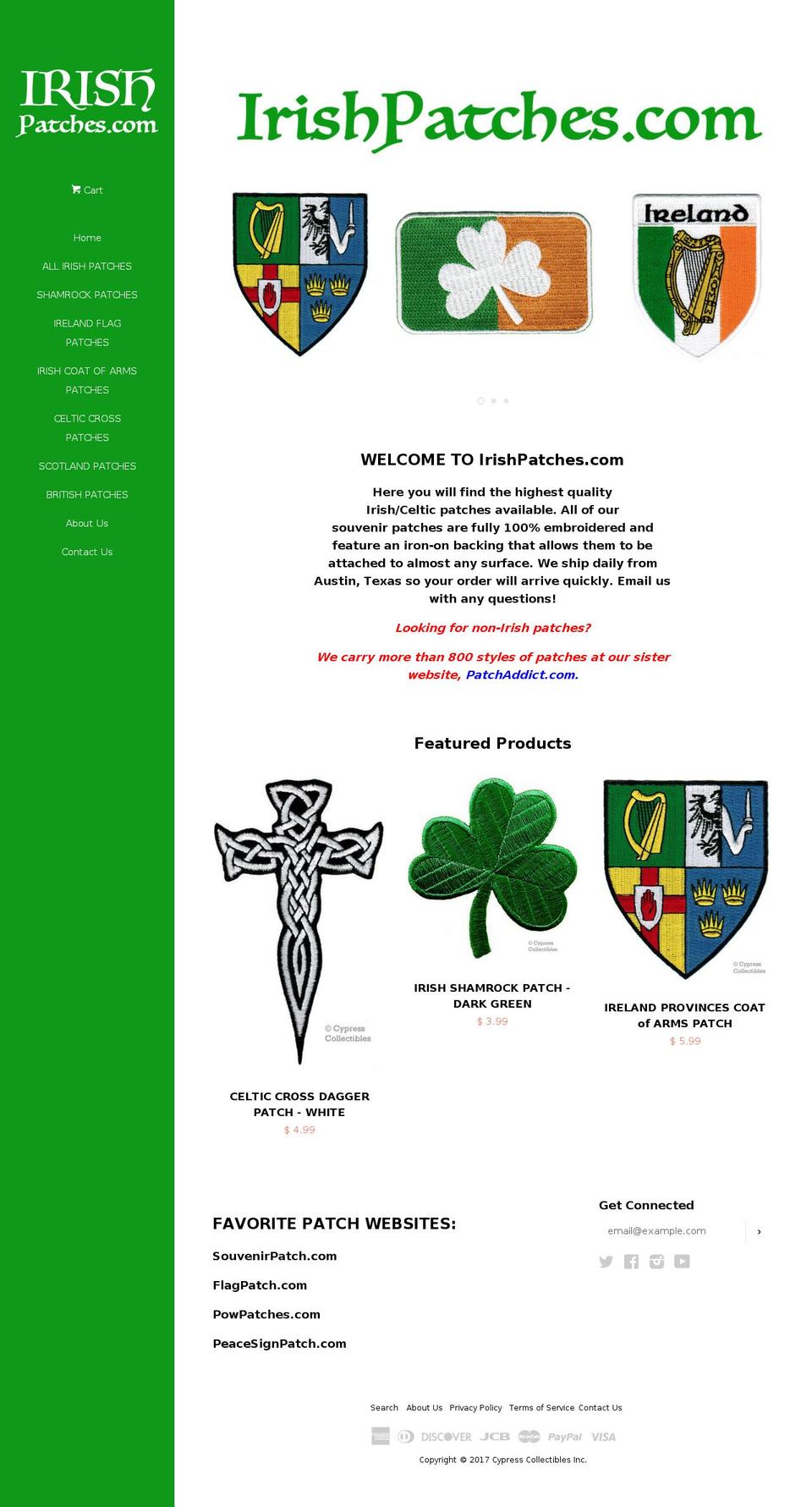 irishpatches.com shopify website screenshot