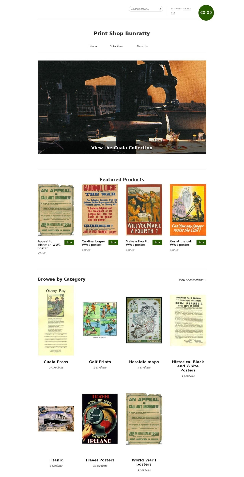 irishprintsbunratty.com shopify website screenshot