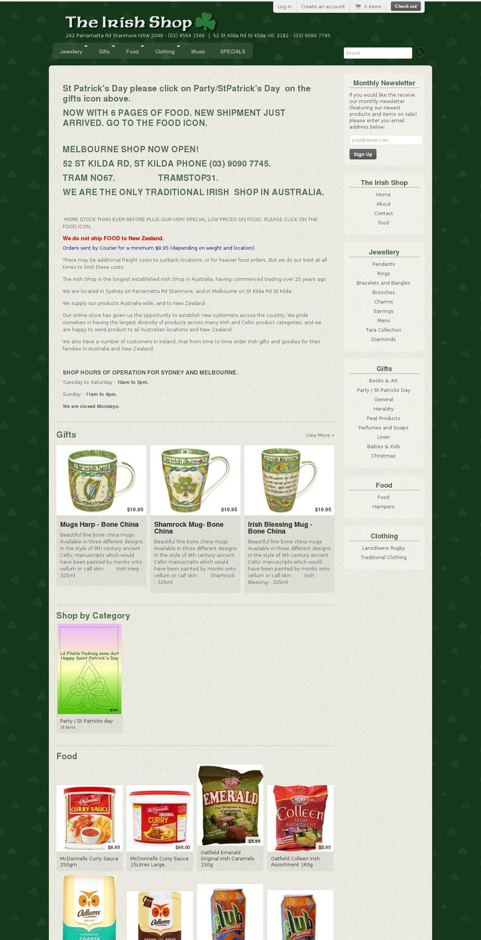 irishshop.com.au shopify website screenshot