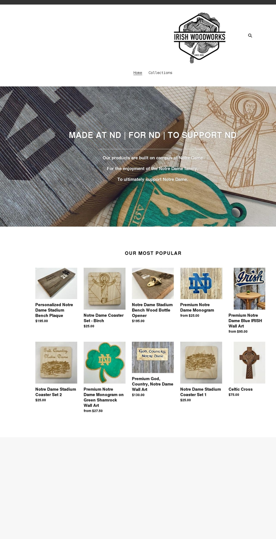 irishwoodworks.com shopify website screenshot
