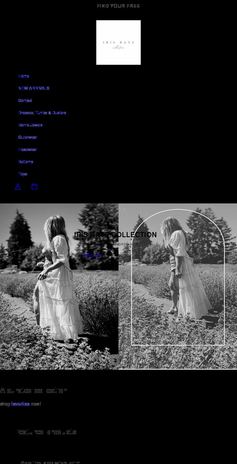 irisrayecollection.com shopify website screenshot