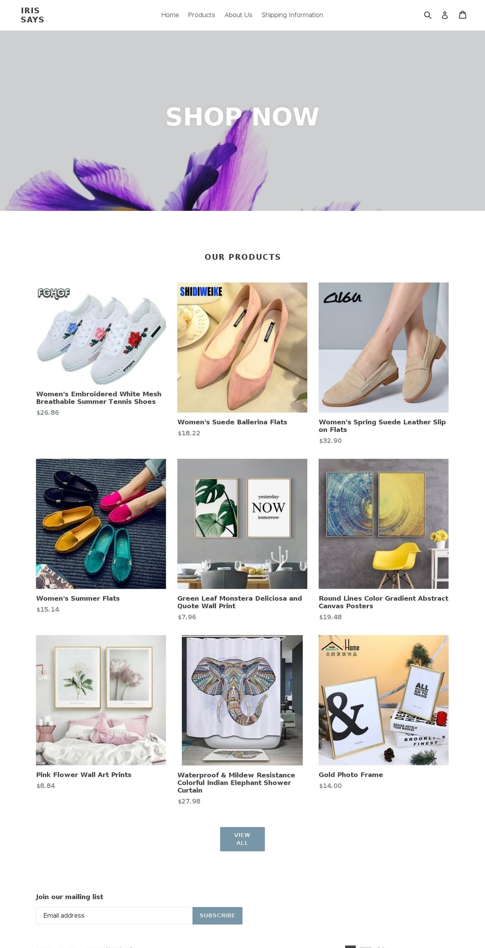 irissays.com — Shopify storefront screenshot