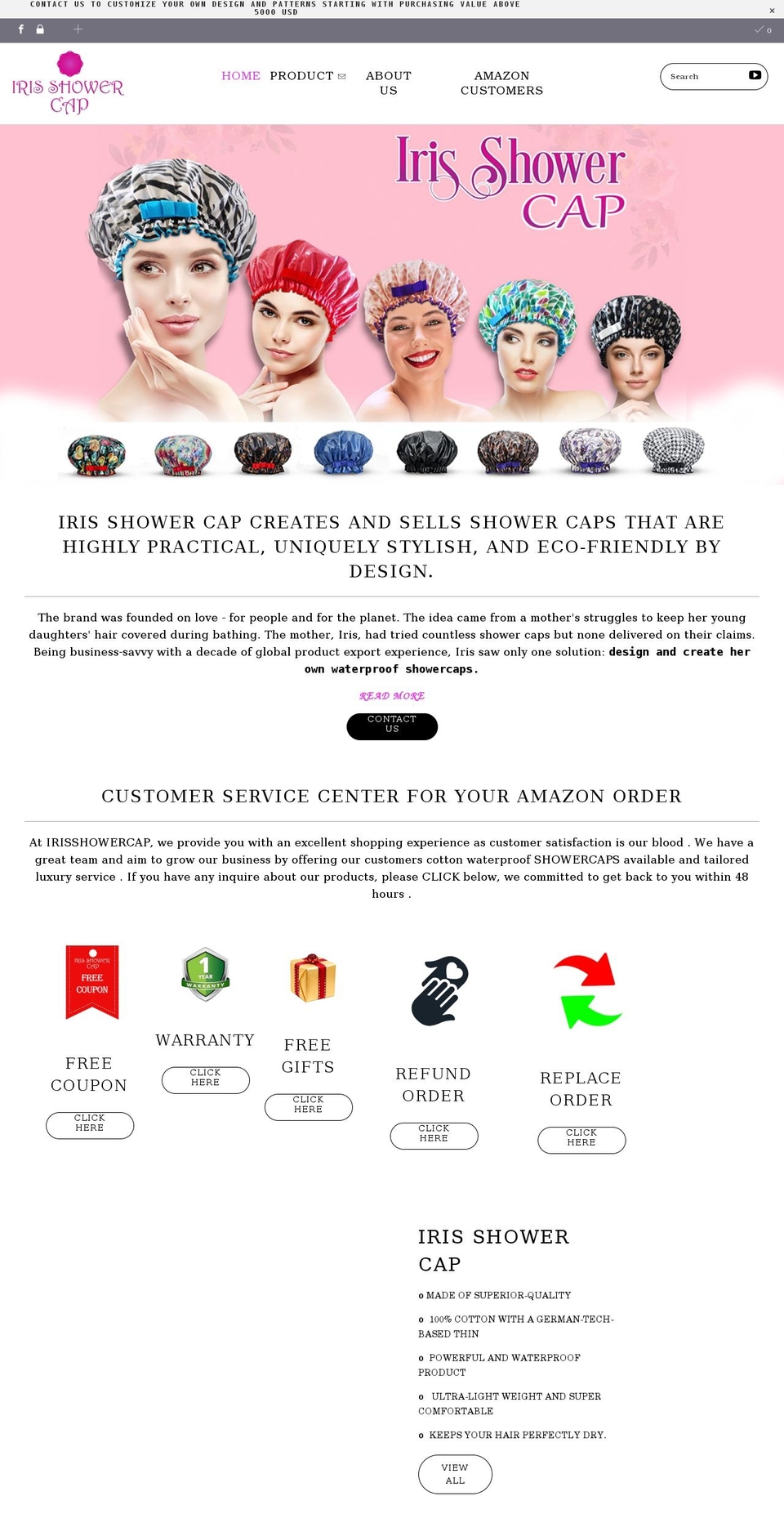 irisshowercap.com shopify website screenshot