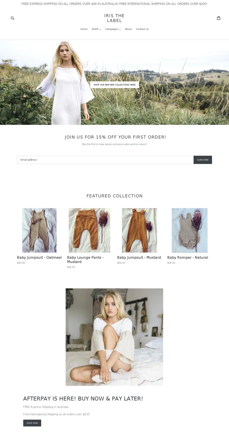 iristhelabel.com — Shopify storefront screenshot