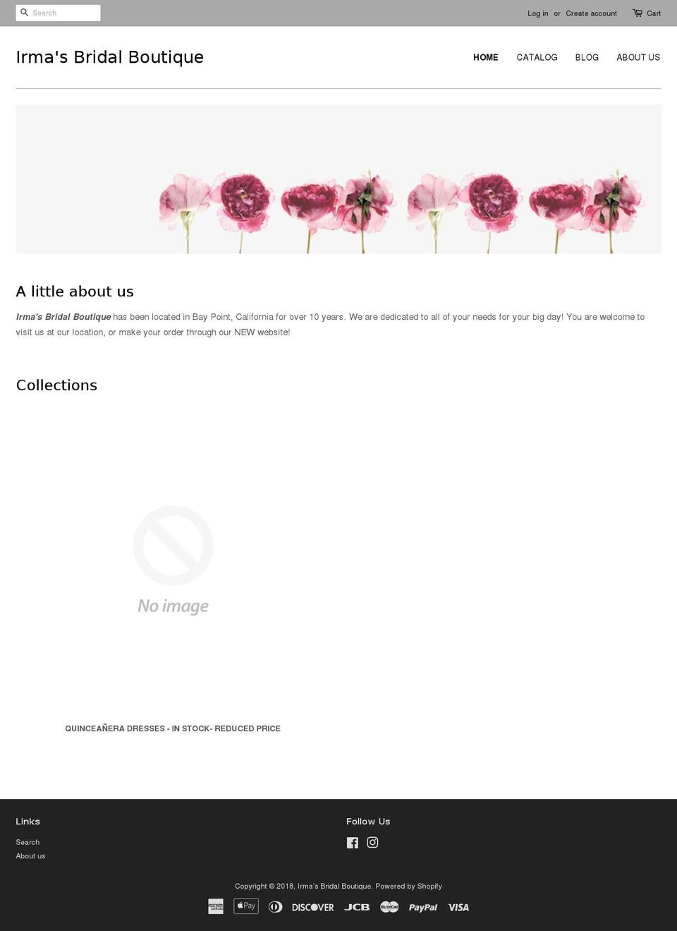 irmasbridalboutique.com shopify website screenshot