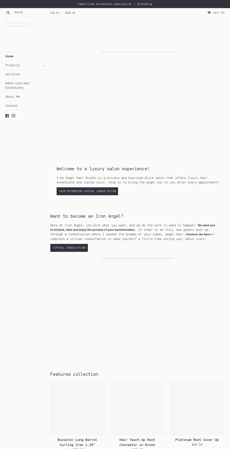 ironangelhairstudio.com shopify website screenshot