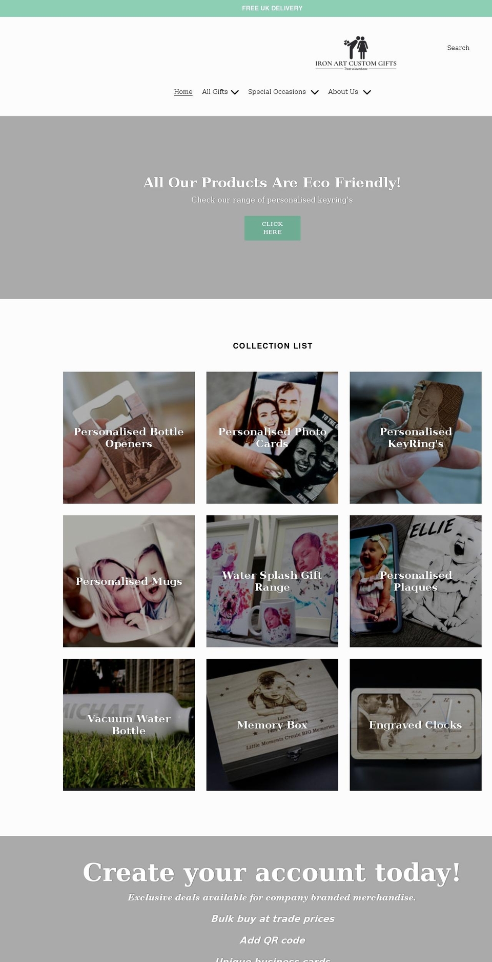 ironartcustomgifts.co.uk shopify website screenshot