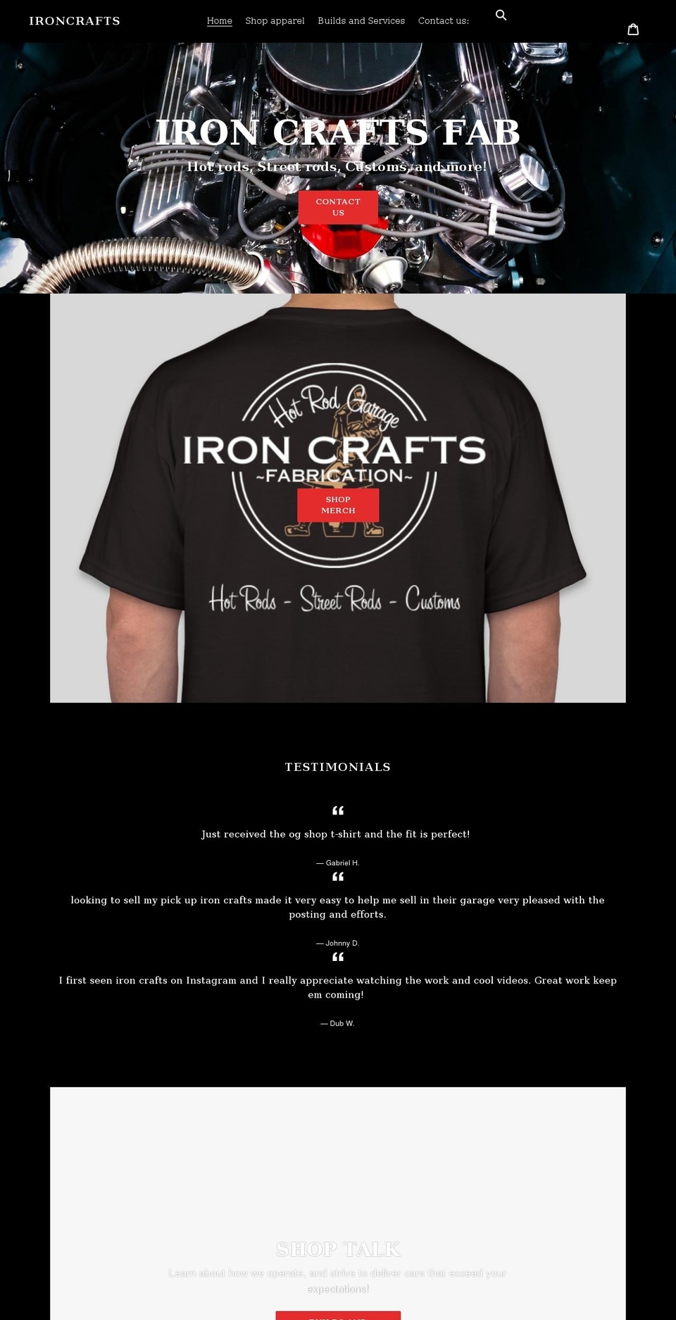 ironcraftsfab.com shopify website screenshot