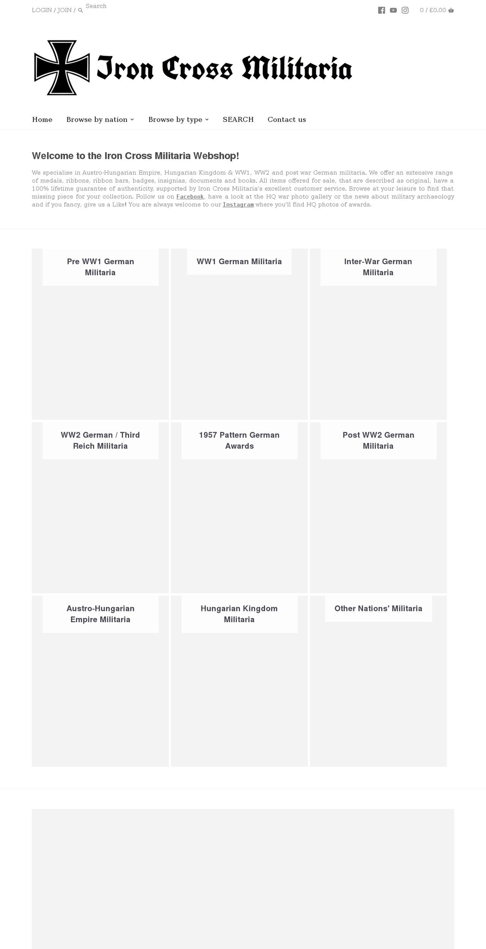 ironcrossmilitaria.co.uk shopify website screenshot