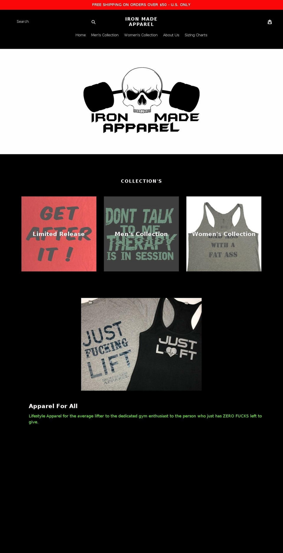 ironmadeapparel.com shopify website screenshot
