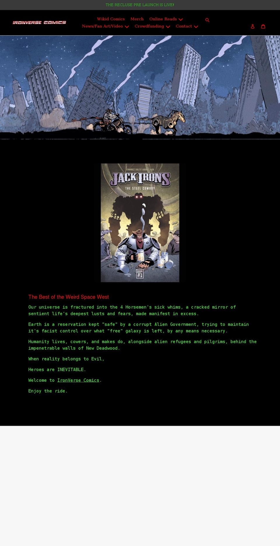 First Store Shopify theme site example ironversecomics.com