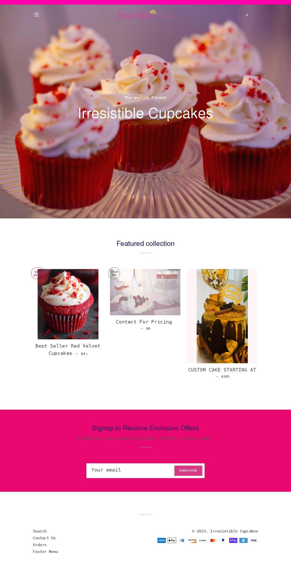 irresistible-cupcakes.com shopify website screenshot