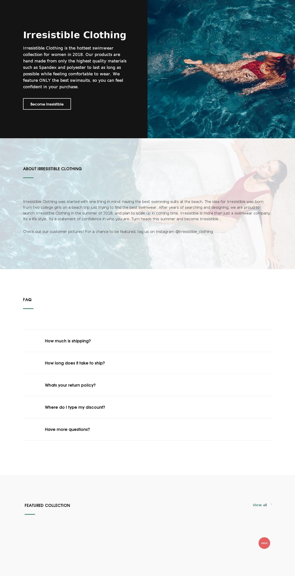 irresistibleclothing.com — Shopify storefront screenshot