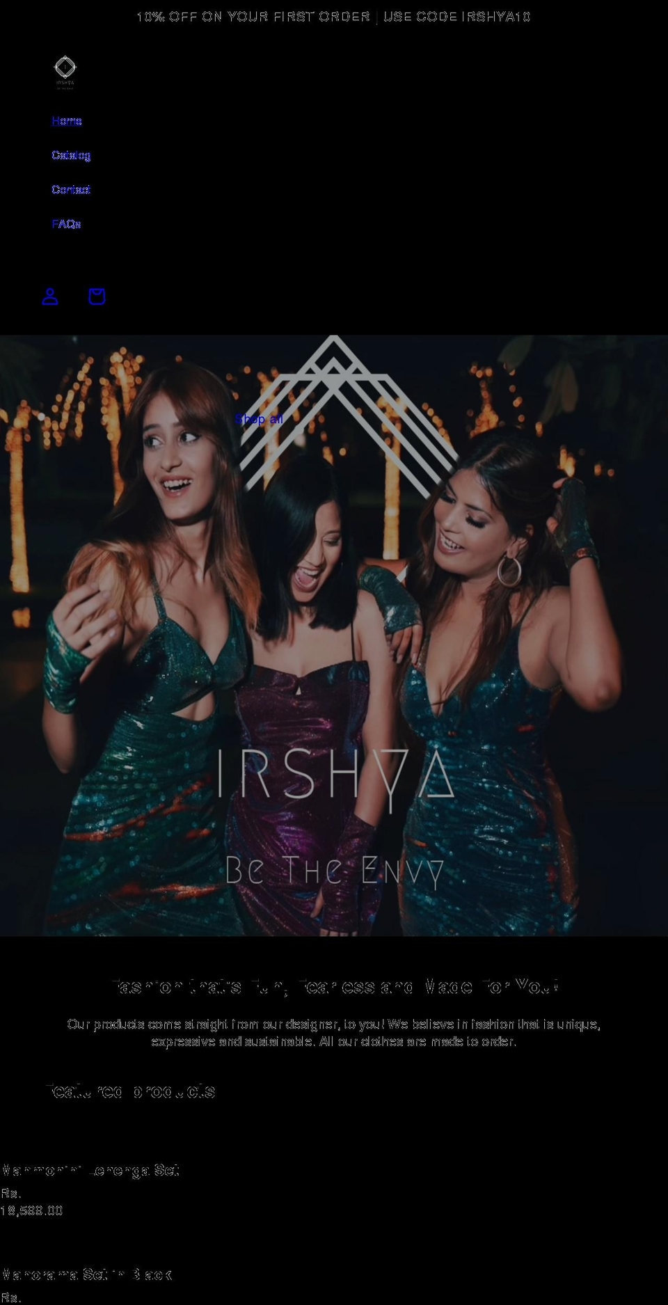 irshya.com shopify website screenshot