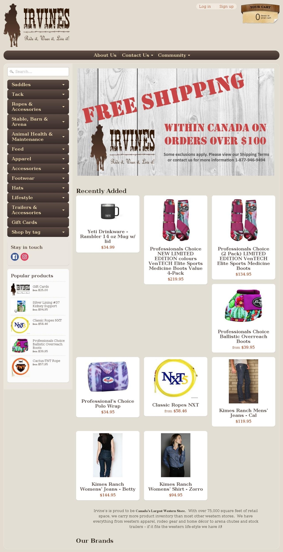 irvinesaddles.com — Shopify storefront screenshot