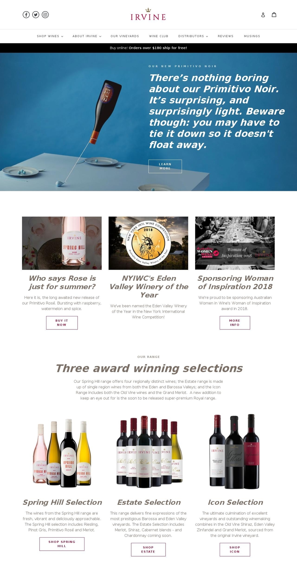 irvinewines.com.au shopify website screenshot