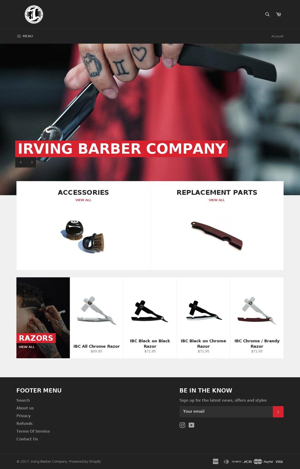 irvingbarberco.com shopify website screenshot