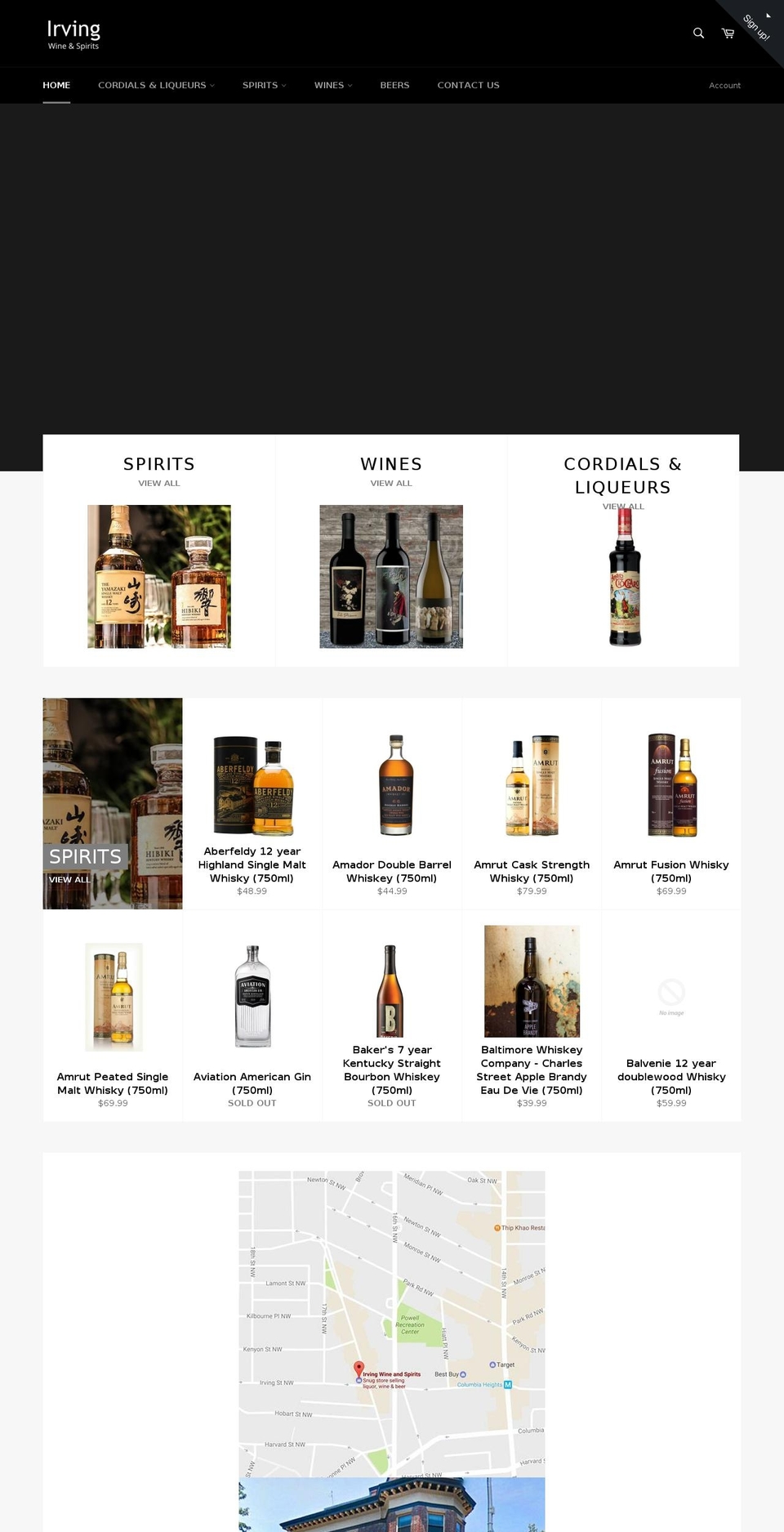 irvingwinedc.com shopify website screenshot