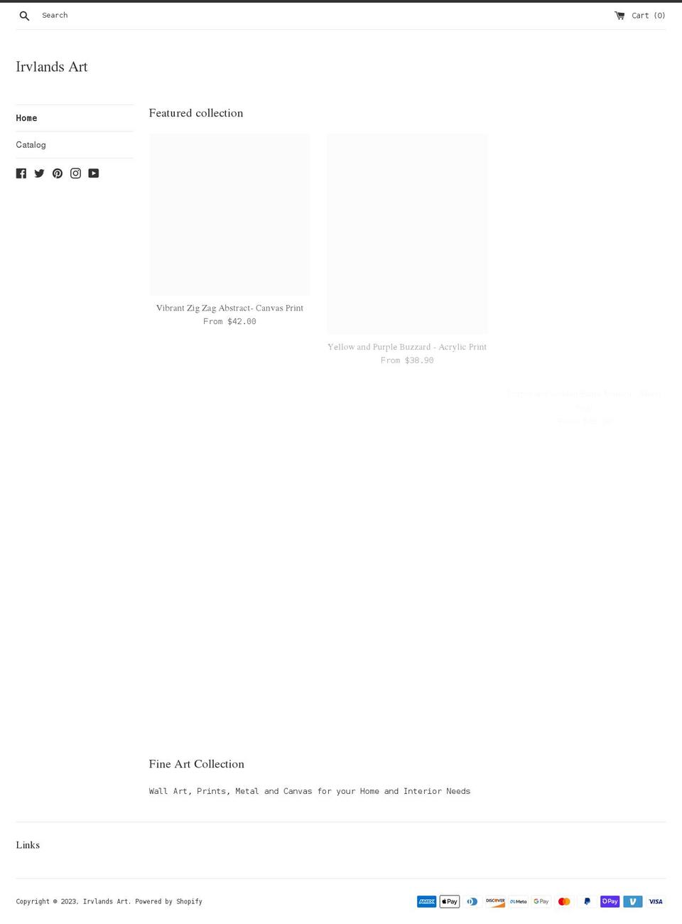 irvlandsartfolio.shop shopify website screenshot