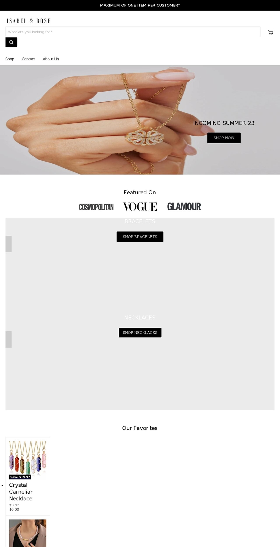 isabelandrose.com shopify website screenshot