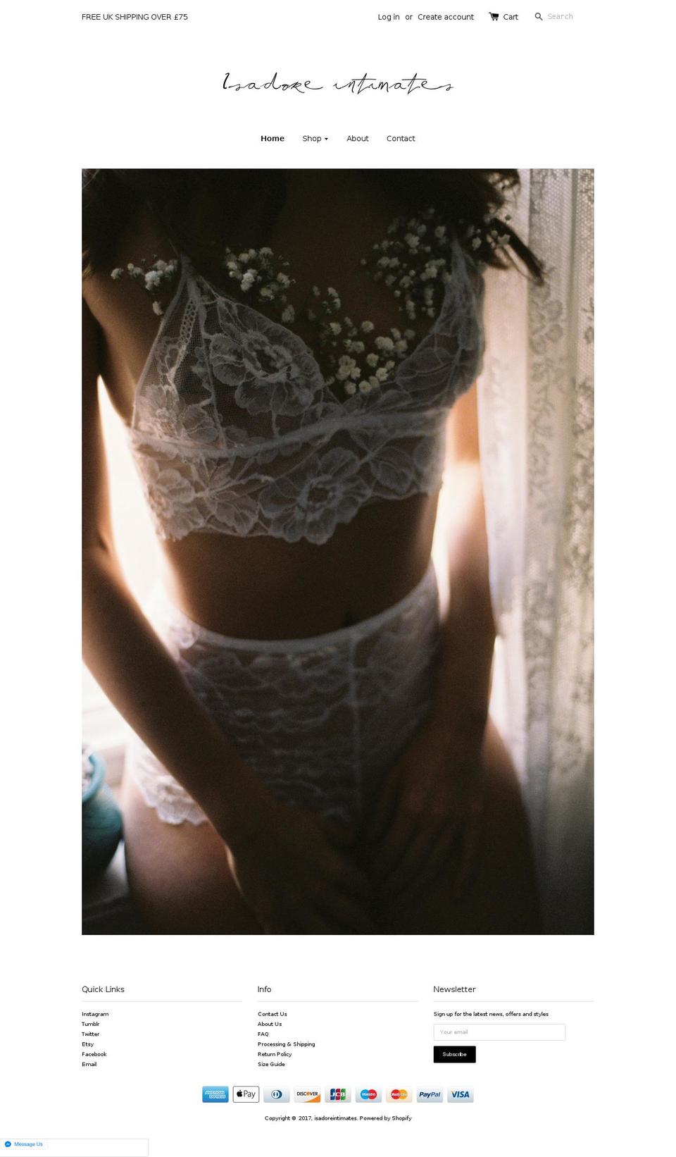 isadoreintimates.com shopify website screenshot