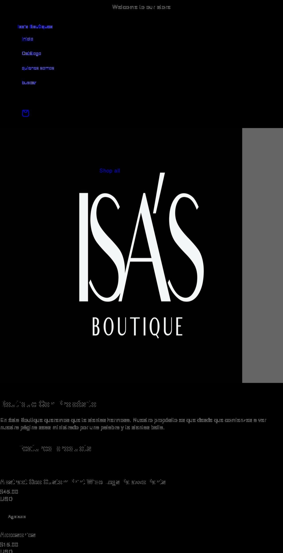 isasboutique.com shopify website screenshot