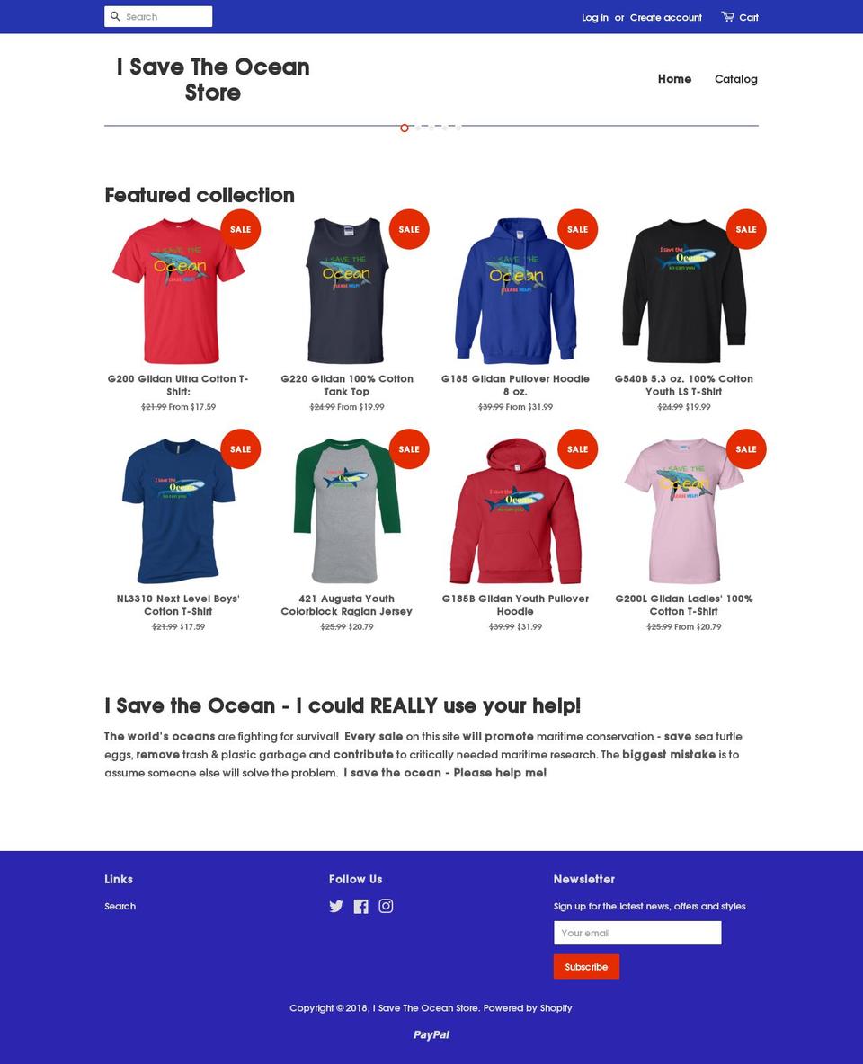 isavetheoceanstore.com — Shopify storefront screenshot
