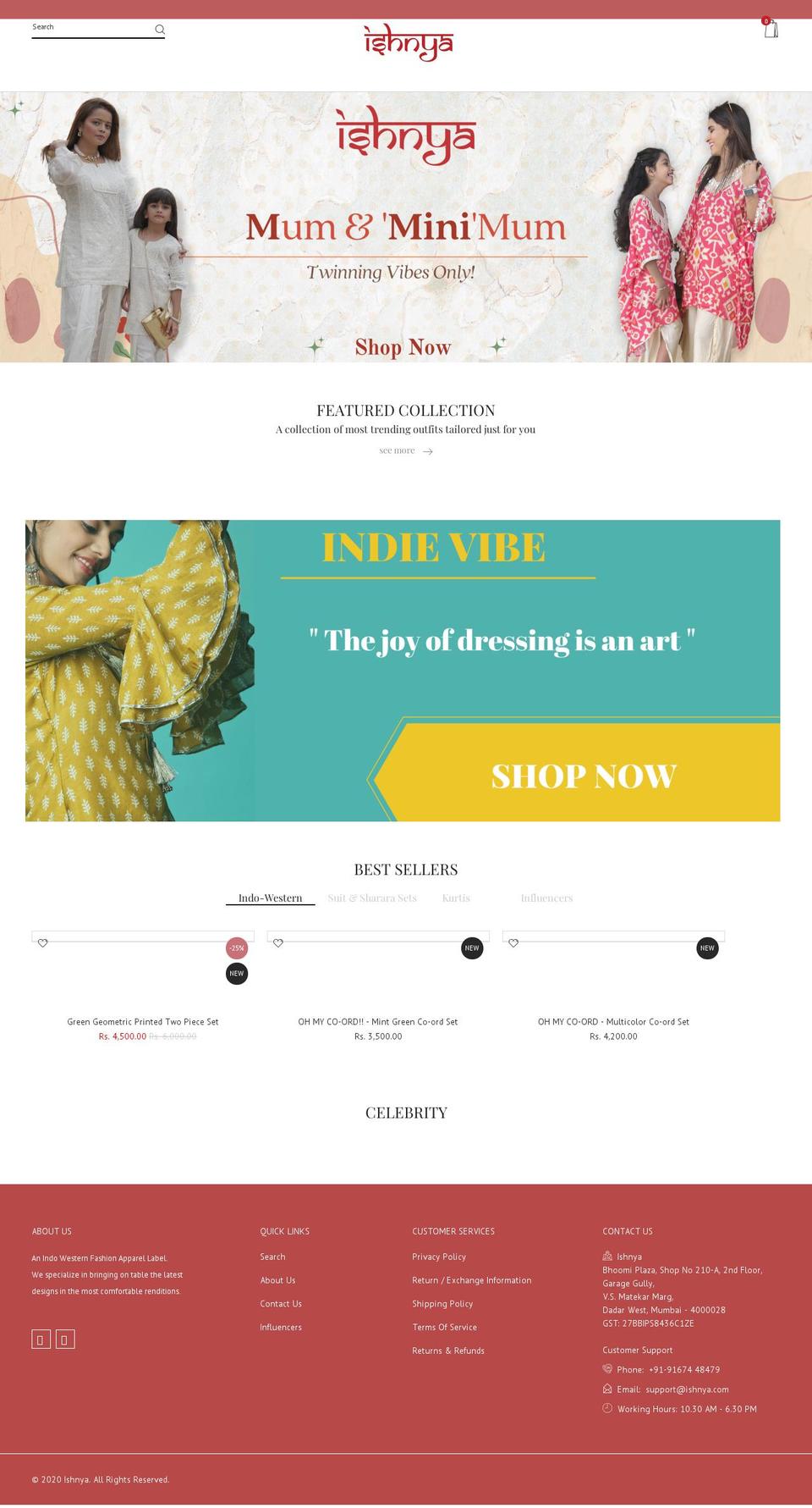 ishnya.com shopify website screenshot