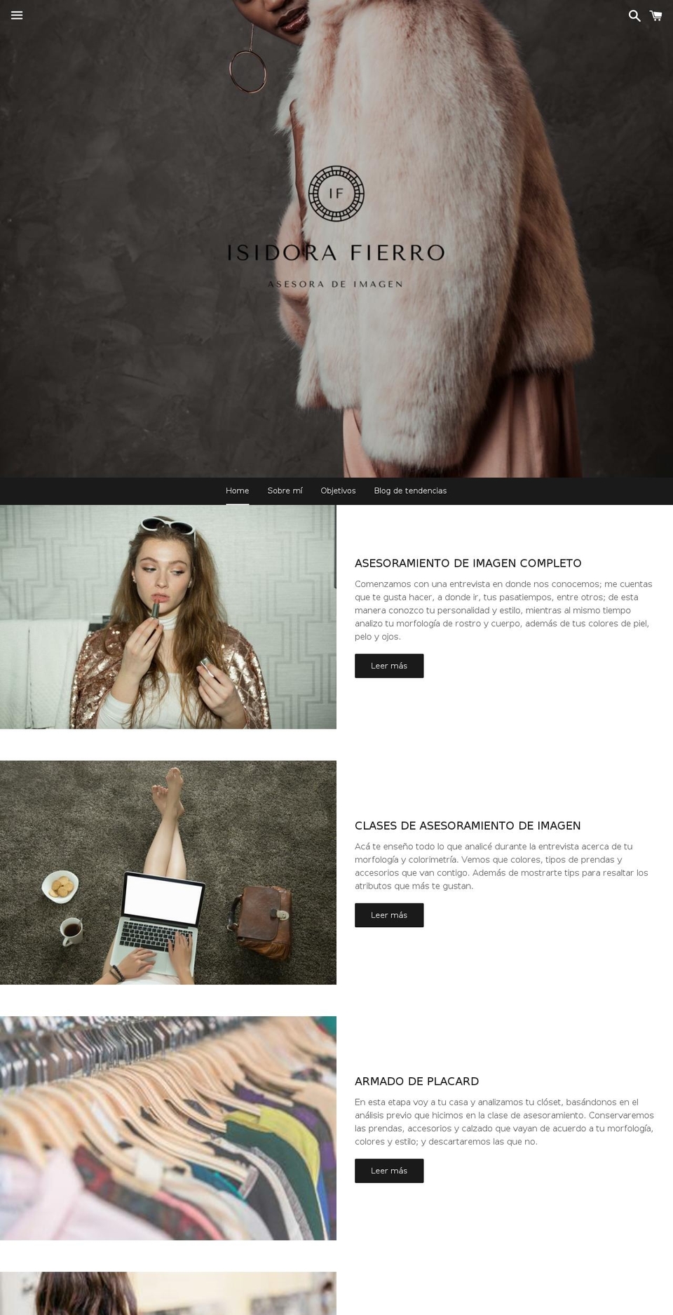 isidorafierro.com — Shopify storefront screenshot
