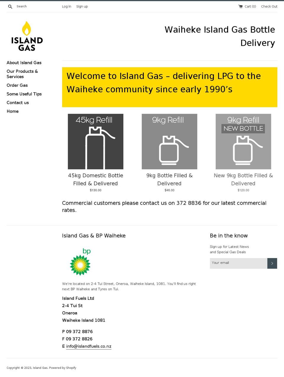 islandgas.co.nz shopify website screenshot